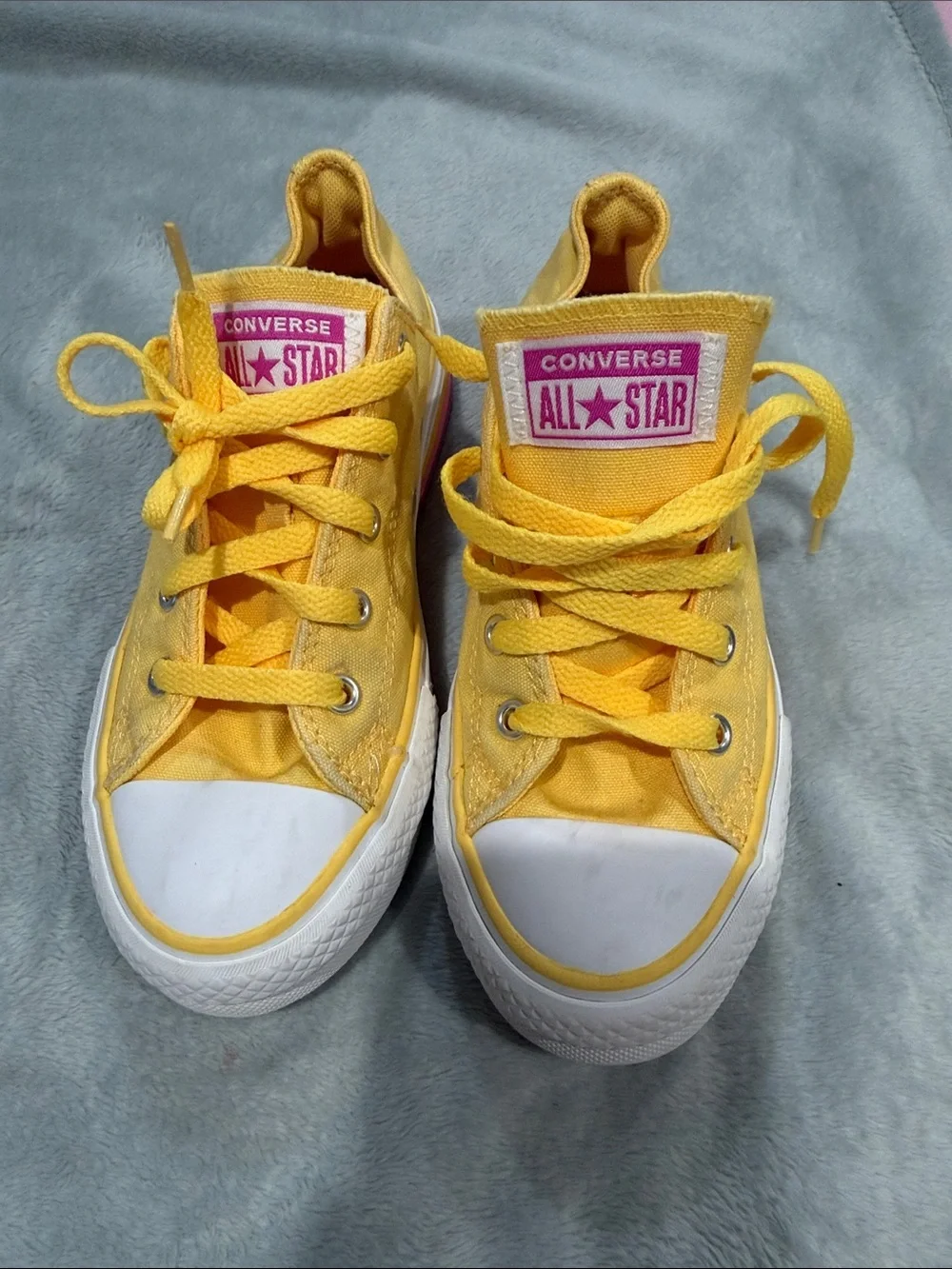 Converse Kids Yellow Canvas All Star Sneakers with Pink Logo